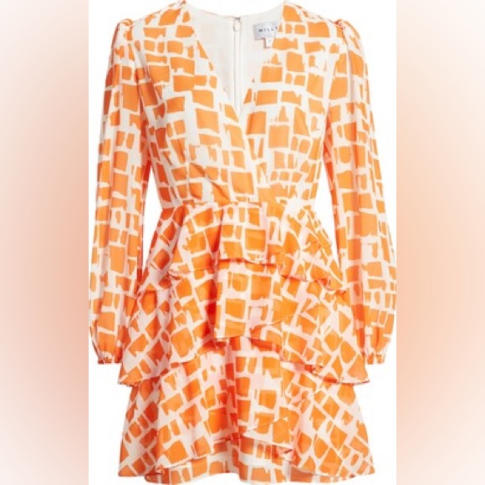 Milly Loren Geo Tile Long Sleeve Mini Dress